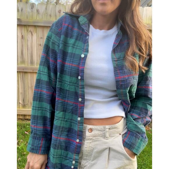L.L. Bean Made-in-USA Plaid Flannel Vintage Navy Deep Green - Picture 2 of 6